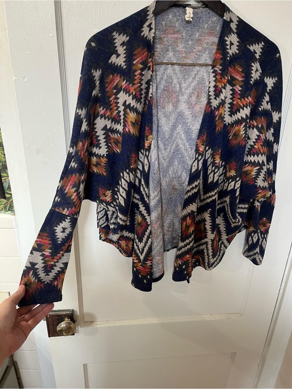 Tyche Southwestern Aztec Open Front Dolman Cocoon Cardigan Sweater Small EUC